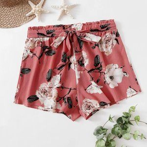 Shein Plus Floral Print Self Tie Shorts